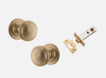 Iver Paddington Door Knob 0253 Round Rose Brushed Brass - Passage kit , privacy kit & Entrance Kit (Dual Function 5 pin and Key Thumb 6 Pin)