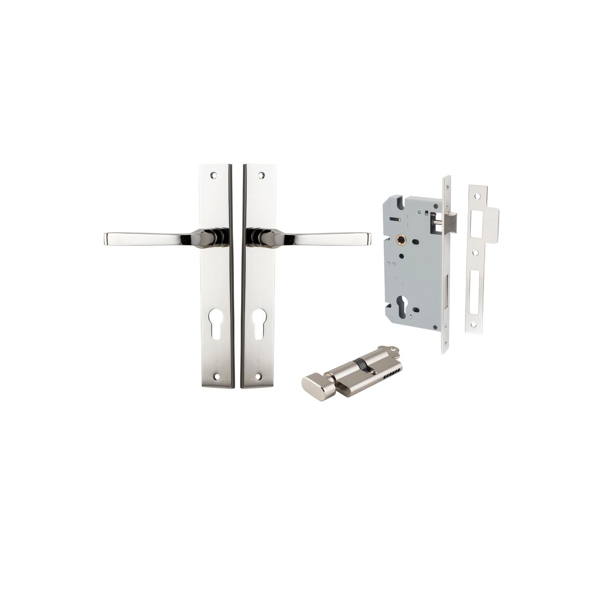 Iver Annecy Door Lever Rectangular Latch Pair, Passage Kit, Privacy Kit , Entrance Kit with High Security Lock -Polished Nickel