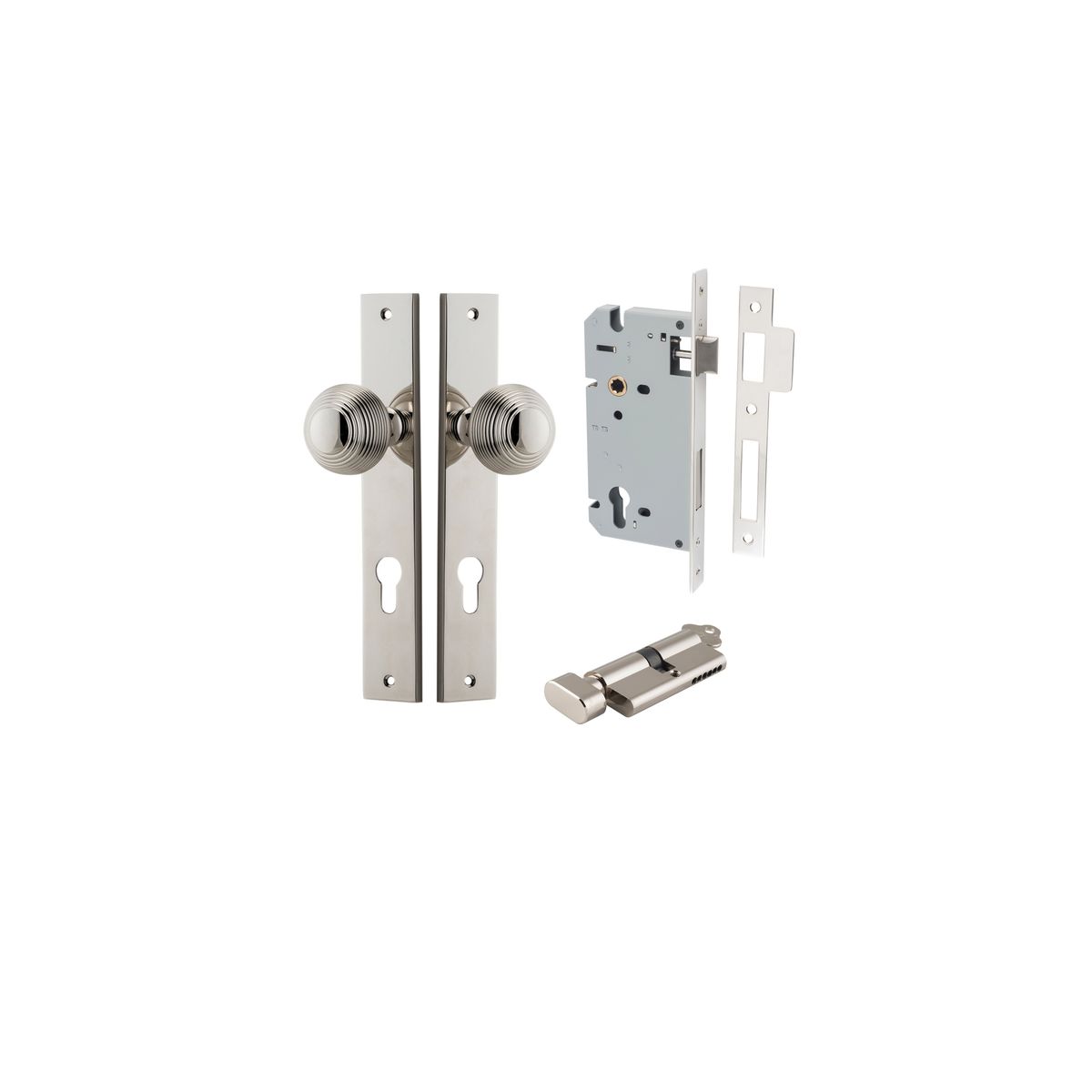Iver Guildford Door Knob Rectangular Latch Pair, Passage Kit, Privacy Kit , Entrance Kit with High Security Lock - Polished Nickel