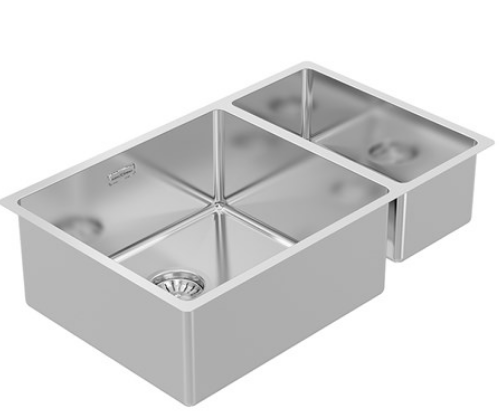 BURNS & FERALL DOUBLE BOWL SINK 400 + 250 X 400 & 450 + 200 X 400 LEFT & RIGHT SILVER