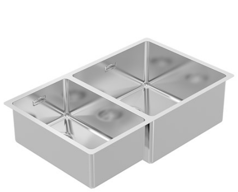 BURNS & FERALL DOUBLE BOWL SINK 400 + 250 X 400 & 450 + 200 X 400 LEFT & RIGHT SILVER