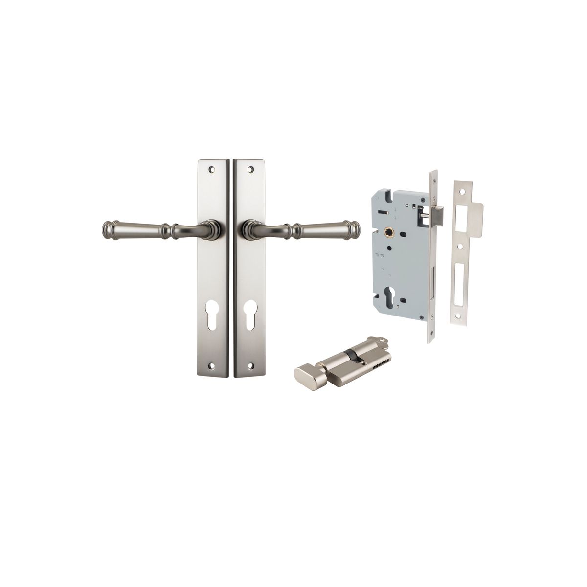 Iver Verona Door Lever Rectangular Latch Pair, Passage Kit, Privacy Kit , Entrance Kit with High Security Lock - Satin Nickel