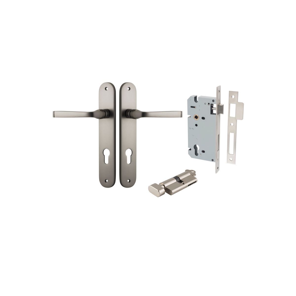 Iver Annecy Door Lever Oval Latch Pair, Passage Kit, Privacy Kit , Entrance Kit with High Security Lock - Satin Nickel