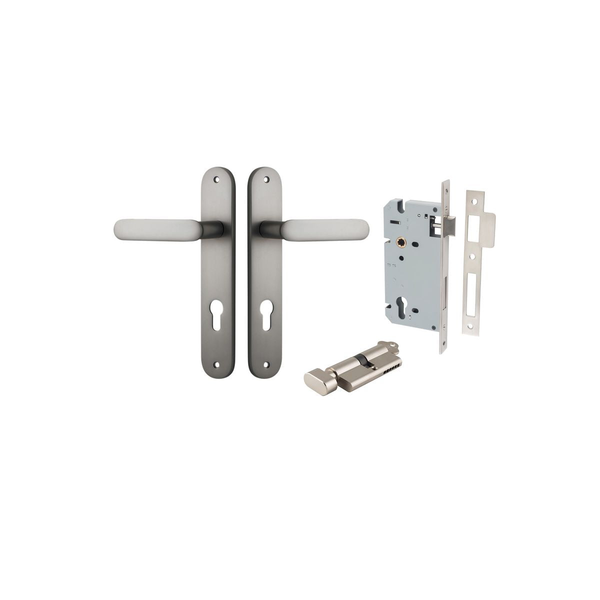 Iver Bronte Door Lever Oval Latch Pair, Passage Kit, Privacy Kit , Entrance Kit with High Security Lock - Satin Nickel