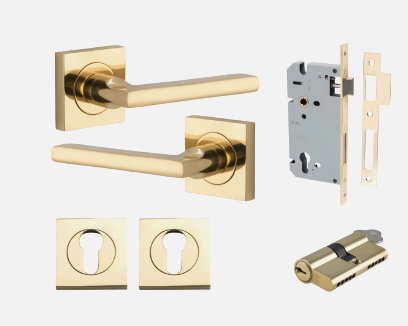 Iver Baltimore Door Lever 0270 Square Rose Polished Brass - Passage ,Privacy & Entrance
