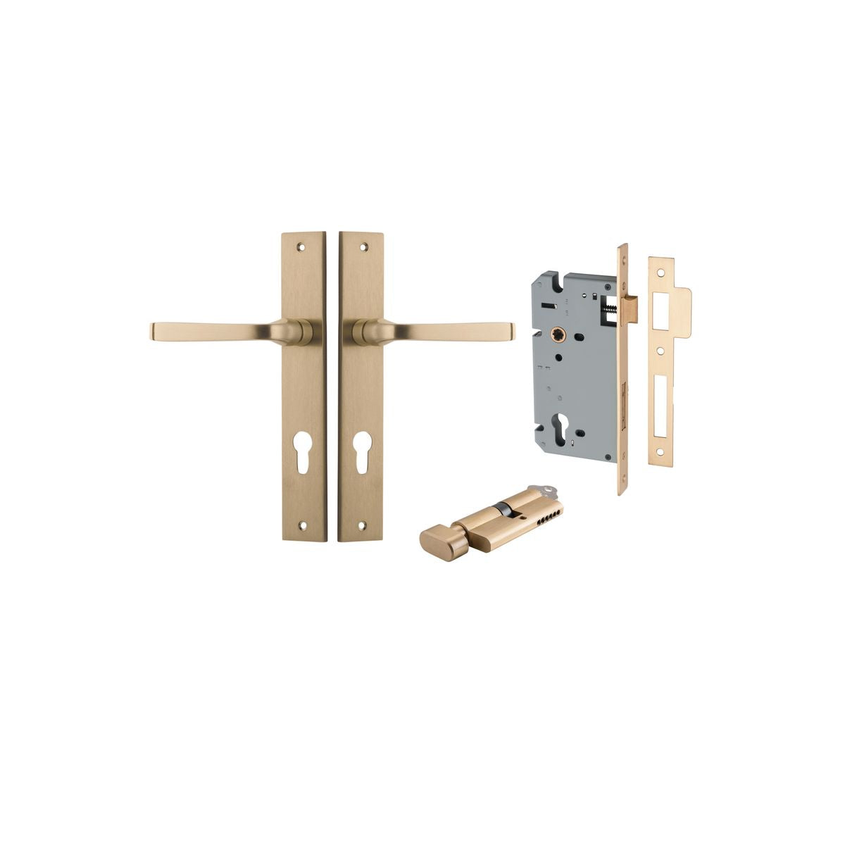 Iver Annecy Door Lever Rectangular Latch Pair, Passage Kit, Privacy Kit , Entrance Kit with High Security Lock -Brushed Brass