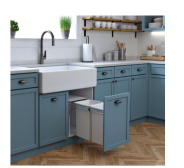 Hideaway Waste Bin ,Compact Floor Mount Range, 2 x 20Litres Bucket Height 308 x Width 298 x Depth 510mm, Handle pull and Door pull - Arctic White & Cinder  ( Available in 4 Sizes : 1 x 15Ltr ,1 x 20Ltr ,2 x 15Ltr ,2 x 20Ltr )