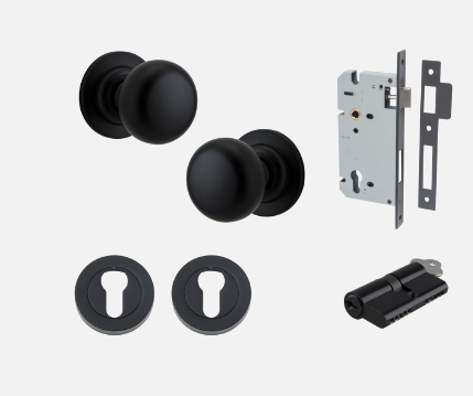 Iver Cambridge Door Knob 0203 Round Rose Matt Black - Passage kit ,privacy kit & Entrance Kit (Dual Function 5 pin and Key Thumb 6 Pin)