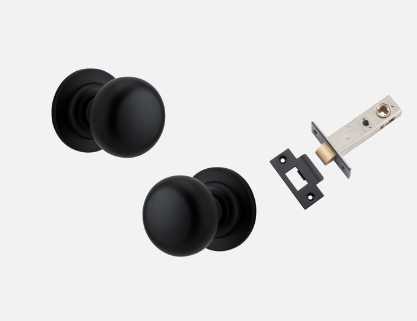 Iver Cambridge Door Knob 0203 Round Rose Matt Black - Passage kit ,privacy kit & Entrance Kit (Dual Function 5 pin and Key Thumb 6 Pin)