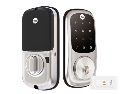 YALE ASSURE KEYED SMART-READY LOCK WITH PULL HANDLE SET SATIN NICKEL & MATT BLACK