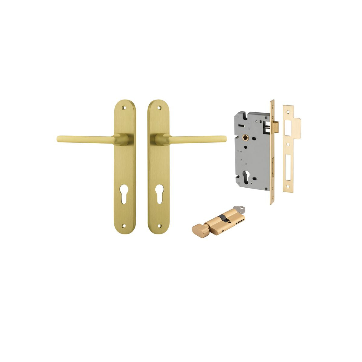 Iver Baltimore Door Knob Oval Latch Pair, Passage Kit, Privacy Kit , Entrance Kit with High Security Lock - Brushed Gold PVD