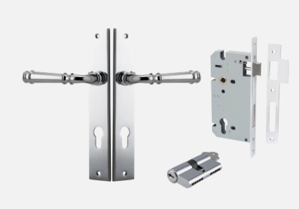 Iver Verona Door Lever 11706 Rectangular Backplate Polished Chrome- Passage ,Privacy & Entrance