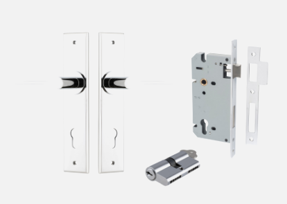 Iver Como Door Lever 11758 Chamfered Backplate Polished Chrome - Passage ,Privacy & Entrance