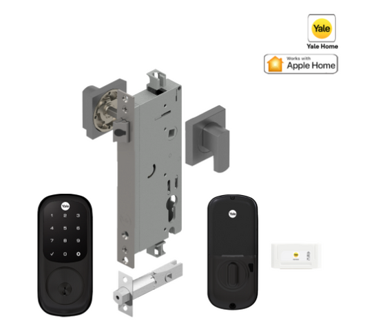 YALE ASSURE KEYED SMART-READY LOCK WITH APEX SQUARE LEVER SATIN NICKEL & MATT BLACK