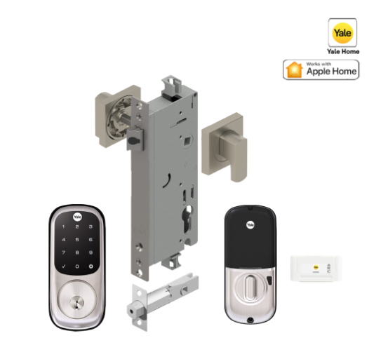 YALE ASSURE KEYED SMART-READY LOCK WITH APEX SQUARE LEVER SATIN NICKEL & MATT BLACK