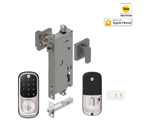 YALE ASSURE KEYED SMART-READY LOCK WITH APEX SQUARE LEVER SATIN NICKEL & MATT BLACK