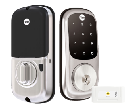 YALE ASSURE KEYED SMART-READY LOCK WITH APEX SQUARE LEVER SATIN NICKEL & MATT BLACK