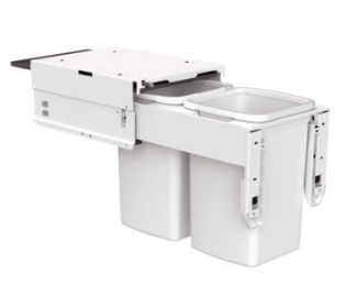 Hideaway Waste Bin System ,Hideaway Concelo Range, 2 x 16Litres Bucket Width 318mm x Height 415mm  x Depth 525mm Door Pull - Cinder ,Arctic White -( Available in 6 Sizes : 1 x 35Ltr ,2 X 13Ltr ,2 x 15Ltr ,2 x 16Ltr ,2 x 20Ltr ,2 x 35Litres )
