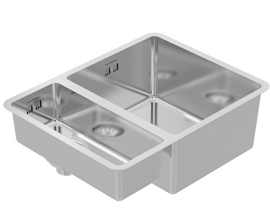 BURNS & FERALL DOUBLE SINK R15 LARGE BOWL LEFT & RIGHT  WITH SLOT O/F STAINLESS STEEL LENGTH SIZES : 570MM ,630MM & 795MM