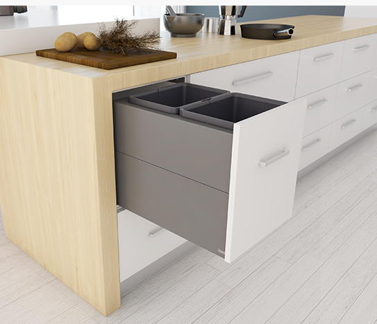 Tanova NZ Designer 2 Pull Out Soft Close Kitchen Bin - 600mm ,450mm ,400mm & 350mm Cabinet - 2 x 20Litre ,2 x 18Litre & 1 x 36Litre - White and Grey Charcoal