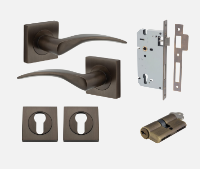 Iver Oxford Door Lever 0281 Square Rose Signature Brass - Passage ,Privacy & Entrance