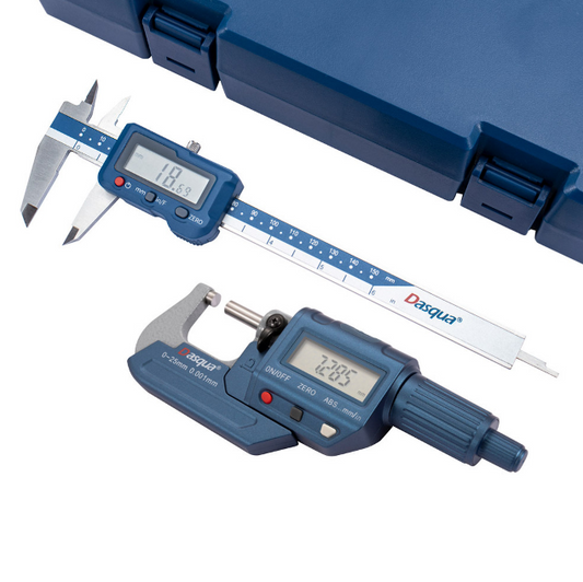 Trucut Heavy Duty Dasqua 2 Piece Measuring Set - Digital Caliper + Digital Micrometer & 4 Piece Measuring Set - Caliper/Micrometer/Square/Rule
