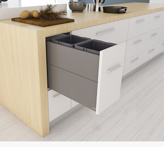 Tanova NZ Designer 2 Pull Out Soft Close Kitchen Bin - 300mm ,350mm ,400mm & 450mm Cabinet - 1 x 20Litre ,2 x 10Litre ,2 x 12Litre & 2 x 15Litre - White and Grey Charcoal