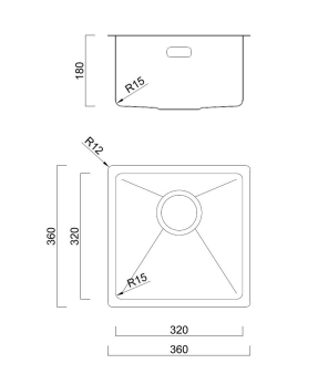 BURNS & FERALL BDM360 Overall Dimension 360 x 360 - Main bowl 320 x 320 x 180 - 1.2mm Stainless Steel