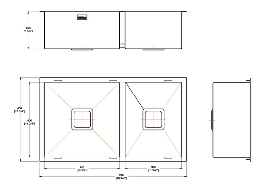 Blanco Germany Squareline Sink, 1  3/4 Bowl  ( Length 780mm x Width 450mm ) Matt finish
