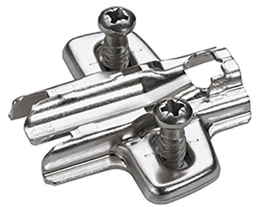Hettich Germany Cross mounting plate with oblong hole height adjustment, nickel plated, Hole line 37 x 32 mm, with euro screws (for drilling ø 5 x 12 mm), distance 0.0 mm
