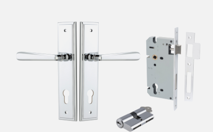 Iver Copenhagen Door Lever 11878 Stepped Backplate Polished Chrome - Passage ,Privacy & Entrance