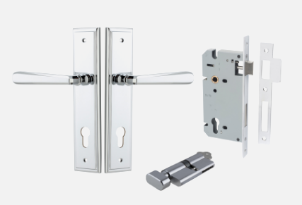 Iver Copenhagen Door Lever 11878 Stepped Backplate Polished Chrome - Passage ,Privacy & Entrance