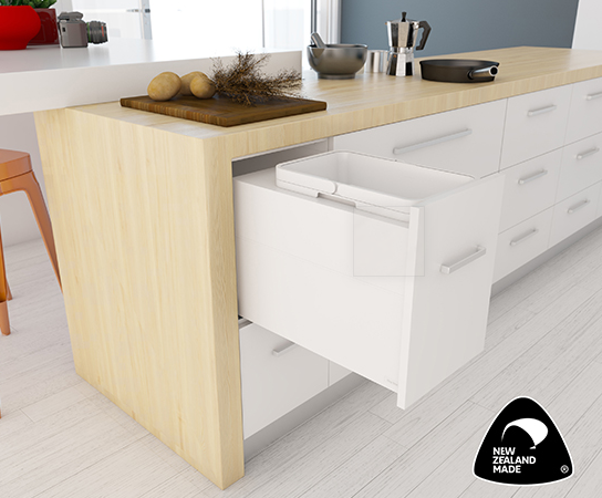 Tanova NZ Simplex Pull Out Kitchen Bin - 350mm and 400mm Cabinet - Drawer Type - Push Open Cabinet - 1 x 18Litre 1 x 50Litre , 2 x 18Litre ,2 x 24Litre ,4 x 6Litre & 4 x 8Litre Bucket White & Grey