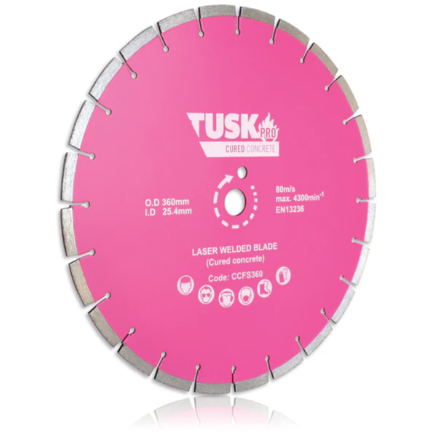Tusk Heavy Duty Cured Concrete Floor Saw Blades - 360mm x 3.2/2.4 x 10 x 25.4PH ,410mm x 3.2/2.4 x 10 x 25.4PH & 610mm x 3.6/2.8 x 9 x 25.4PH