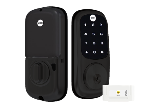 YALE ASSURE KEYED SMART-READY LOCK WITH APEX - L142 x 300MM ENTRANCE SET MATT BLACK & SATIN NICKEL