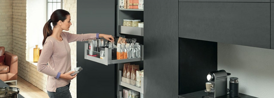 Blum Merivobox Space Tower kitset One door Length 500-550mm ,5 × 40kg , up to 275-600W - Available in Silk White and Orion Grey