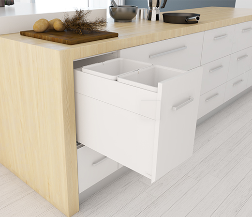Tanova NZ Simplex Pull Out Kitchen Bin - 350mm and 400mm Cabinet - Drawer Type - Push Open Cabinet - 1 x 18Litre 1 x 50Litre , 2 x 18Litre ,2 x 24Litre ,4 x 6Litre & 4 x 8Litre Bucket White & Grey