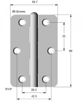 Lohala Pre-Hanging Hinge Steel 89mm x 58mm x 2mm , 1/4" Radius Lacquered (Greased Pin) - Antique Brass ,Black Electroplate ,Bright Nickel ,Bronze & Electro Brass