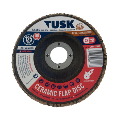 Tusk Heavy Duty Ceramic Flap Disc 125mm x 22.23 x 36 ,40 ,60 ,80 & 120