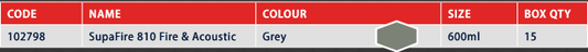 Admil by Selleys SupaFire 810 Fire & Acoustic Sealant Grey 600ml Box of 15 - Priced Per Pc Unit Minimum order Quantity 15 Units