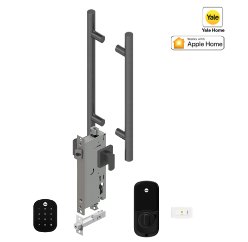 YALE ASSURE SL (Keyless) SMART-READY LOCK WITH APEX L142 x 600 ENTRANCE SET SATIN NICKEL & MATT BLACK