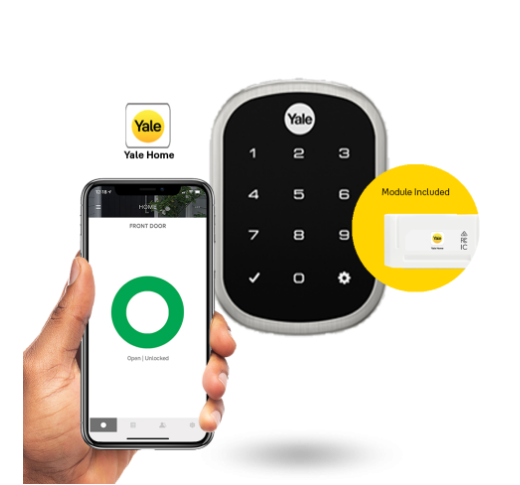 YALE ASSURE SL (Keyless) SMART-READY LOCK WITH APEX L142 x 600 ENTRANCE SET SATIN NICKEL & MATT BLACK