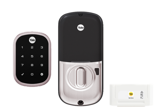YALE ASSURE SL (Keyless) SMART-READY LOCK WITH APEX - L142 x 300 ENTRANCE SET SATIN NICKEL & MATT BLACK
