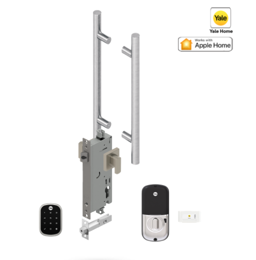 YALE ASSURE SL (Keyless) SMART-READY LOCK WITH APEX L142 x 600 ENTRANCE SET SATIN NICKEL & MATT BLACK