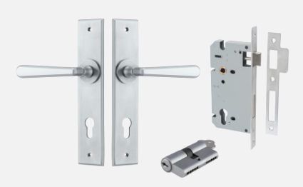 Iver Copenhagen Door Lever 12372 Rectangular Backplate Brushed Chrome - Passage ,Privacy & Entrance