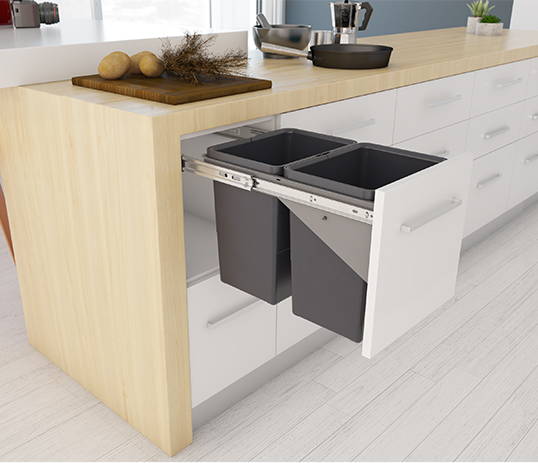 Tanova NZ Simplex Pull Out Kitchen Bin - 350mm and 400mm Cabinet - Drawer Type - Push Open Cabinet - 1 x 18Litre 1 x 50Litre , 2 x 18Litre ,2 x 24Litre ,4 x 6Litre & 4 x 8Litre Bucket White & Grey
