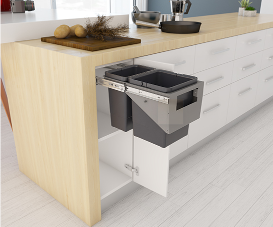 Tanova NZ Simplex Pull Out Soft Close Kitchen Bin - 300mm and 350mm Cabinet Behind Door Handle type - 1 x 10L 1 x 6Litre ,1 x 12L 1 x 8Litre , 1 x 15L 1 x 6Litre ,1 x 18L 1 x 8Litre & 1 x 15L 2 x 6Litre – Grey