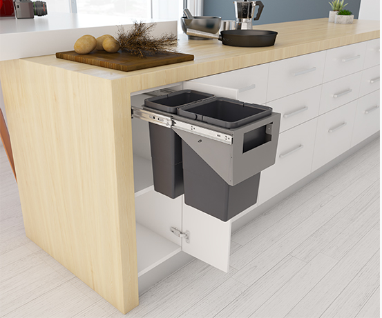 Tanova NZ Simplex Pull Out Soft Close Kitchen Bin - 300mm and 350mm Cabinet Behind Door Handle type - 1 x 10L 1 x 6Litre ,1 x 12L 1 x 8Litre , 1 x 15L 1 x 6Litre ,1 x 18L 1 x 8Litre & 1 x 15L 2 x 6Litre – Grey