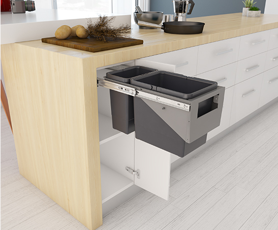 Tanova NZ Simplex Pull Out Soft Close Kitchen Bin - 300mm and 350mm Cabinet Behind Door Handle type - 1 x 10L 1 x 6Litre ,1 x 12L 1 x 8Litre , 1 x 15L 1 x 6Litre ,1 x 18L 1 x 8Litre & 1 x 15L 2 x 6Litre – Grey