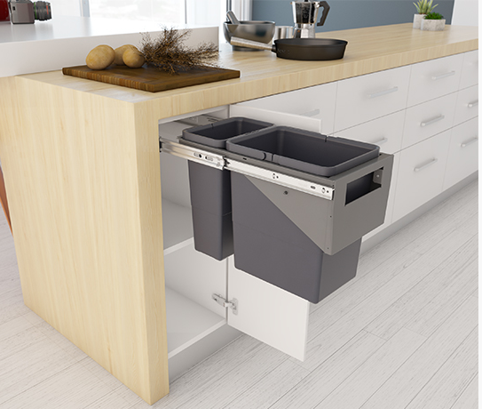 Tanova NZ Simplex Pull Out Soft Close Kitchen Bin - 300mm and 350mm Cabinet Behind Door Handle type - 1 x 10L 1 x 6Litre ,1 x 12L 1 x 8Litre , 1 x 15L 1 x 6Litre ,1 x 18L 1 x 8Litre & 1 x 15L 2 x 6Litre – Grey